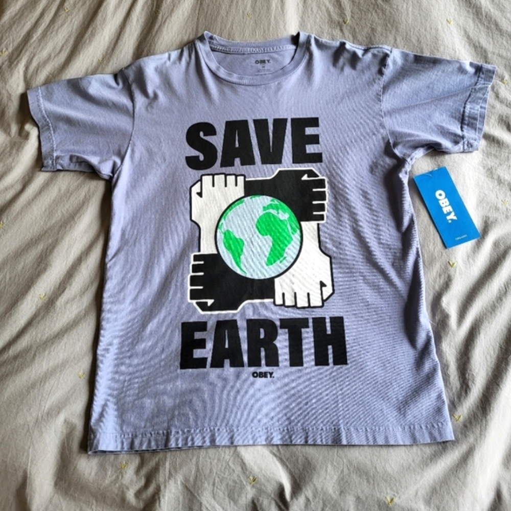 Obey Earth Graphic Tee in Light Blue - Medium